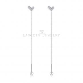 S925 Love Heart Long Drop Earrings