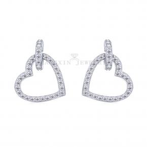 S925 Heart Shape CZ Circle Stud Earrings - 副本