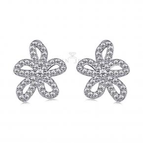 Cubic Zircon Flower Sterling Silver Earrings