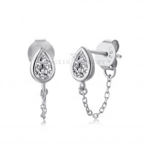 S925 Zircon Chain Drop Stud Earrings