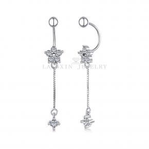 Long Tassel Zircon Flower Screw Back Earrings