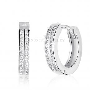 Sterling Silver CZ Stone Hoop Earrings 