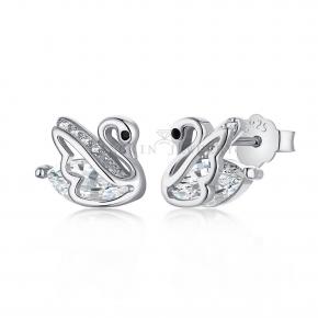 Swan Sterling Silver S925 Stud Earrings