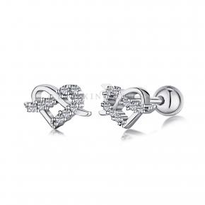 Zircon Heart S925 Sterling Silver Stud Earrings