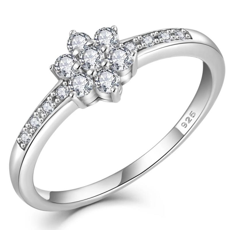 Flower Shape Cubic Zirconia 925 Sterling Silver Rings