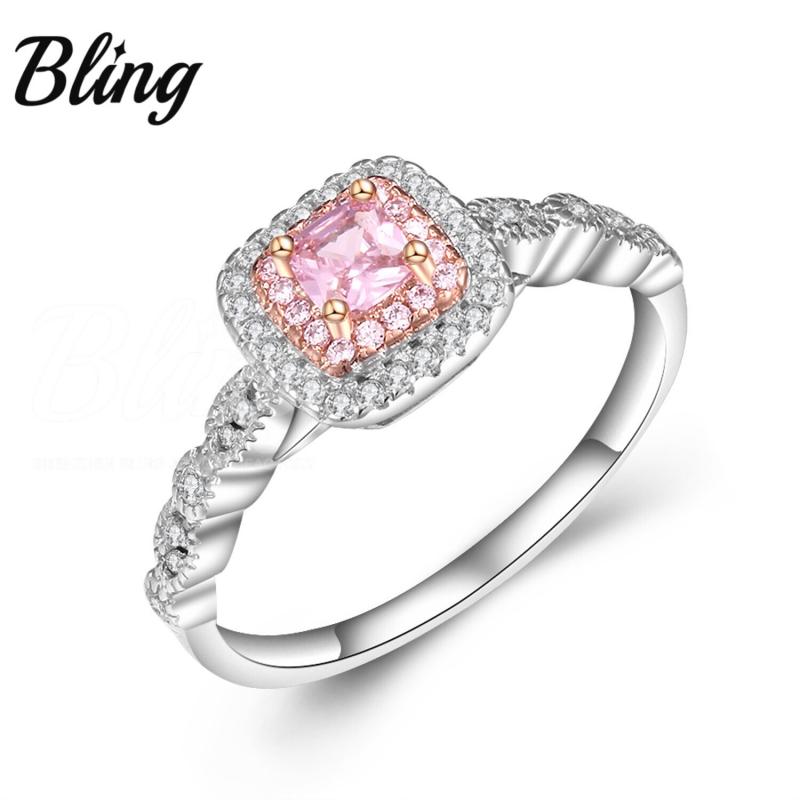 BLING oem jewelry pink color diamond square cut cubic zirconia engagement 925 sterling silver wedding ring