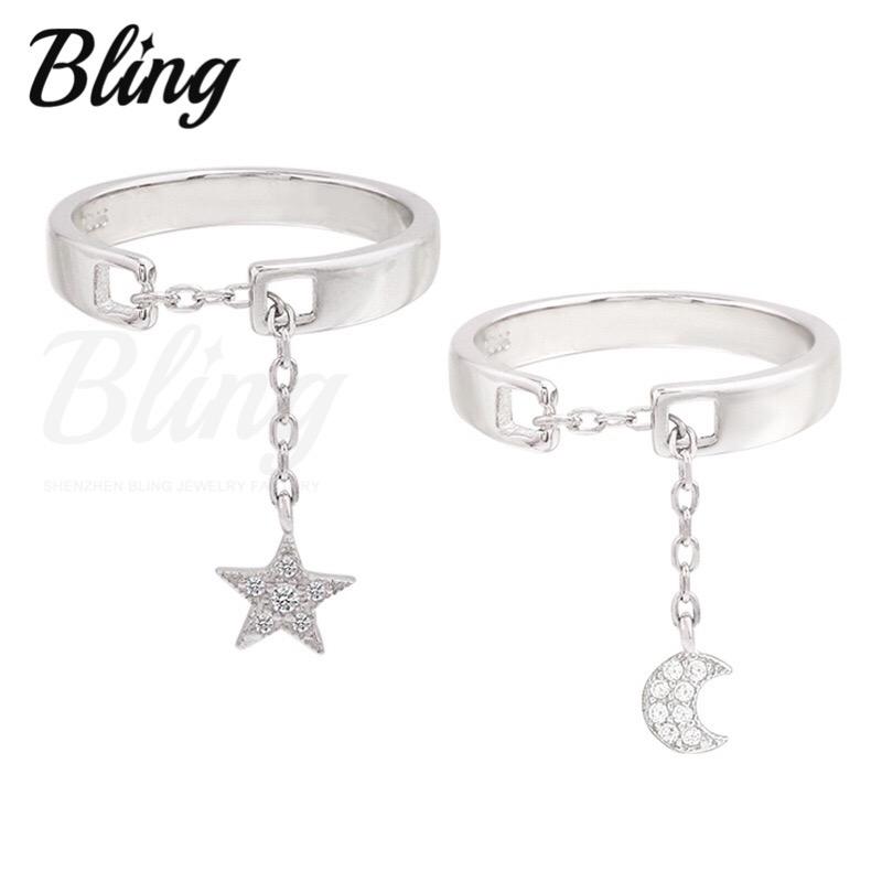 BLING oem jewelry S925 star and moon chain ring