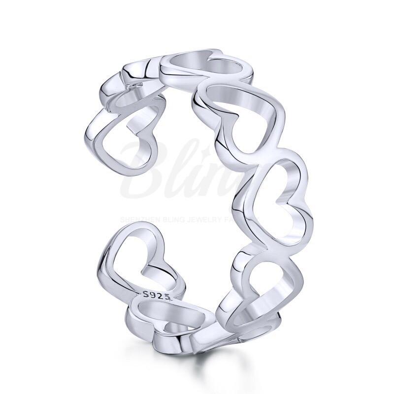 BLING oem jewelry adjustable opening heart ring