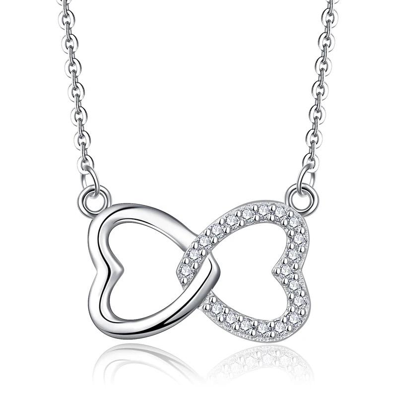 BLING oem jewelry romantic hollow double heart silver necklace