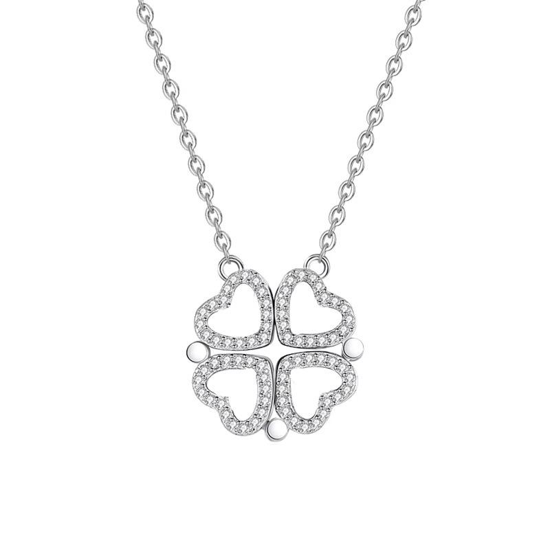 BLING oem jewelry four leaf heart 925 sterling silver necklace