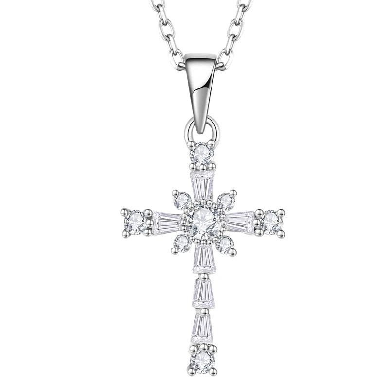 BLING oem jewelry zircon jesus cross peendant silver necklace