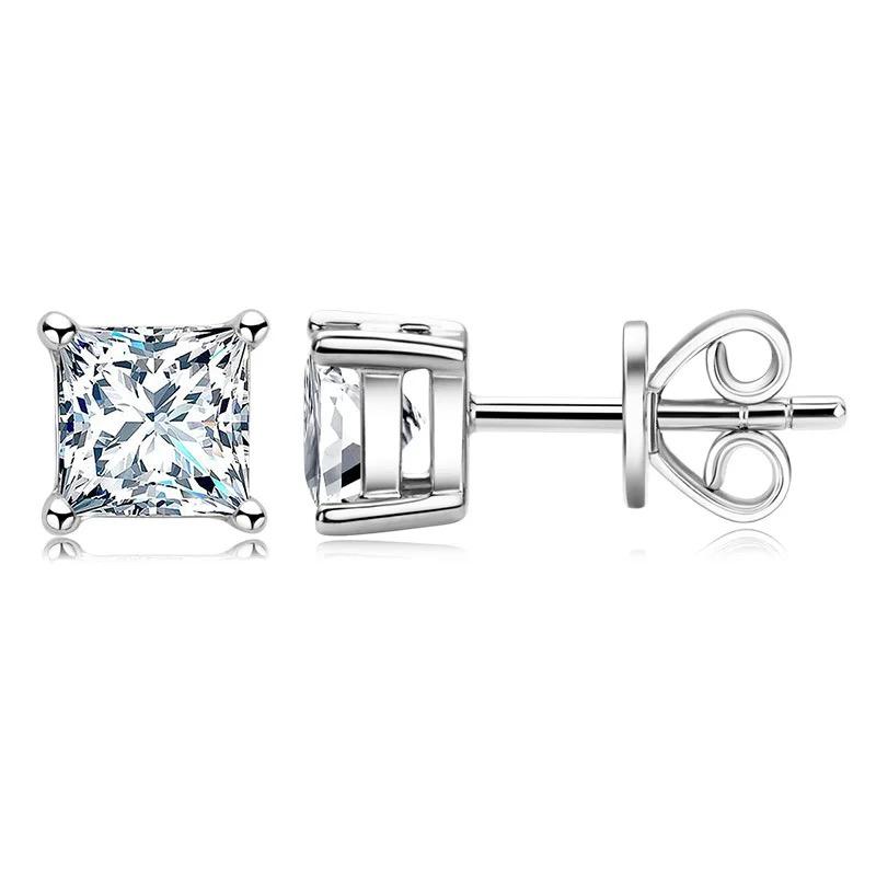 BLING oem jewelry square cubic zircon silver stud earrings