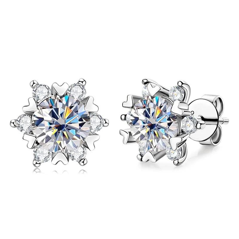 BLING oem jewelry luxury diamond flower 925 silver earrings