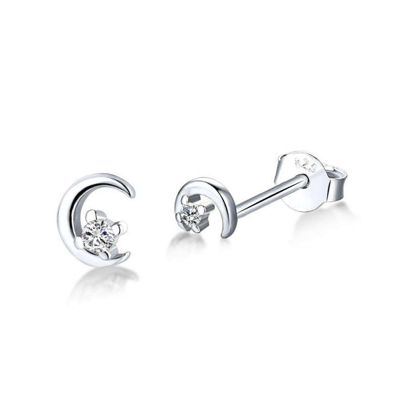 BLING oem jewelry 925 sterling silver CZ moon stud earrings