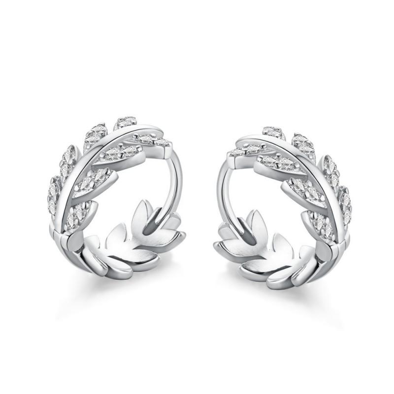 BLING oem jewelry leaf small hoop earrings silver earrings